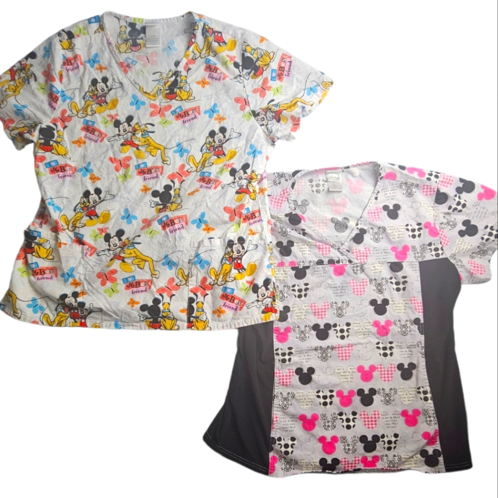 Disney Mickey Womens Scrub Tops set of 2